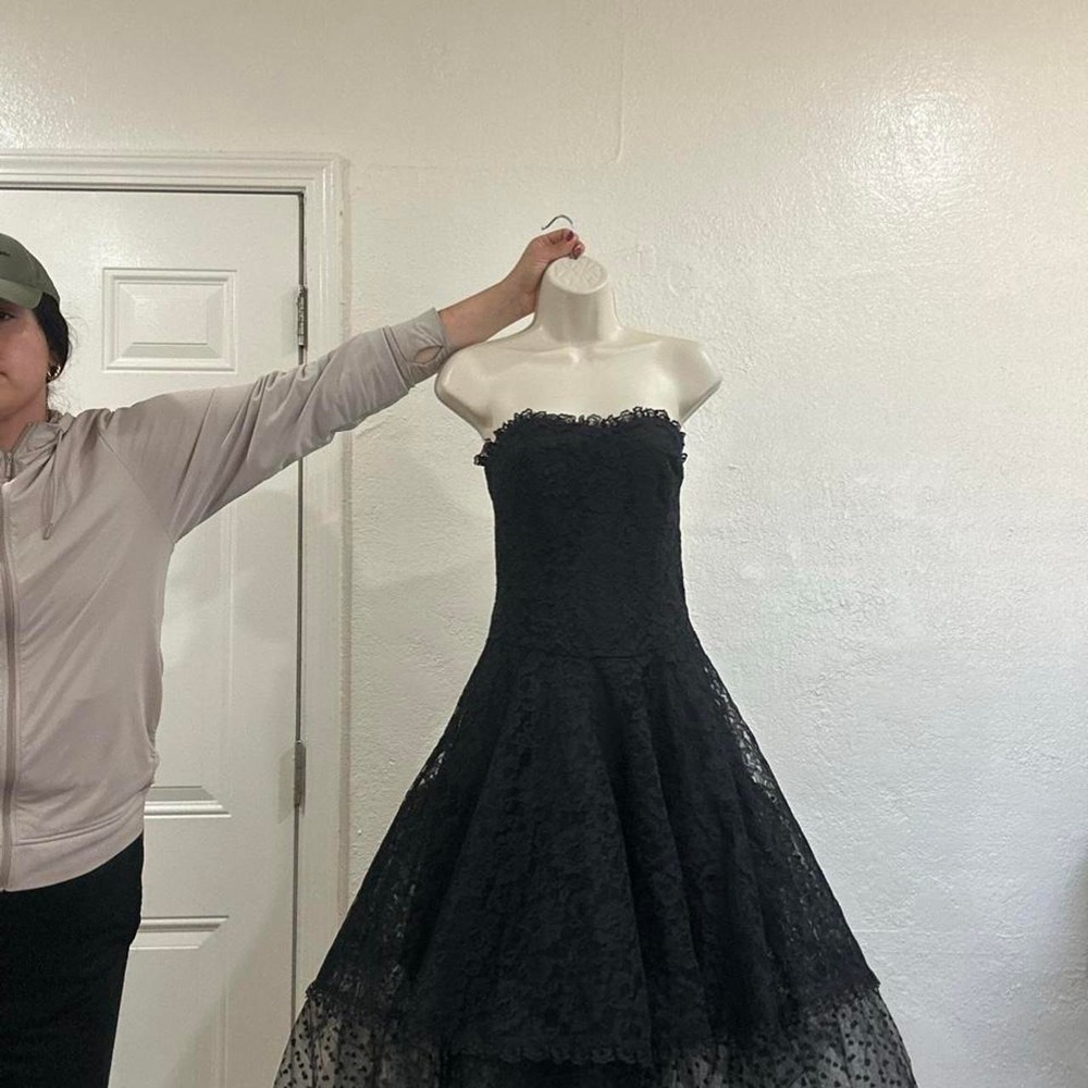 Vintage 1980's Janet Russo adorable black lace sweetheart dress - Picture 8 of 8